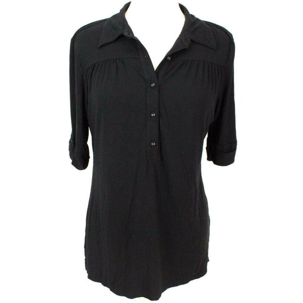 Chico Size 1 Top Blouse Black 3/4 Sleeve Half Butt
